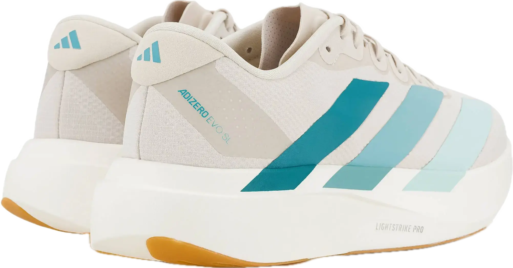 Adidas Evo SL vue de trois quarts arrière, tige en mesh fin et col peu rembourré