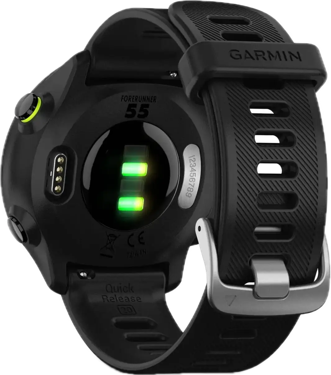 Garmin Forerunner 55, le capteur cardio au dos du boîtier