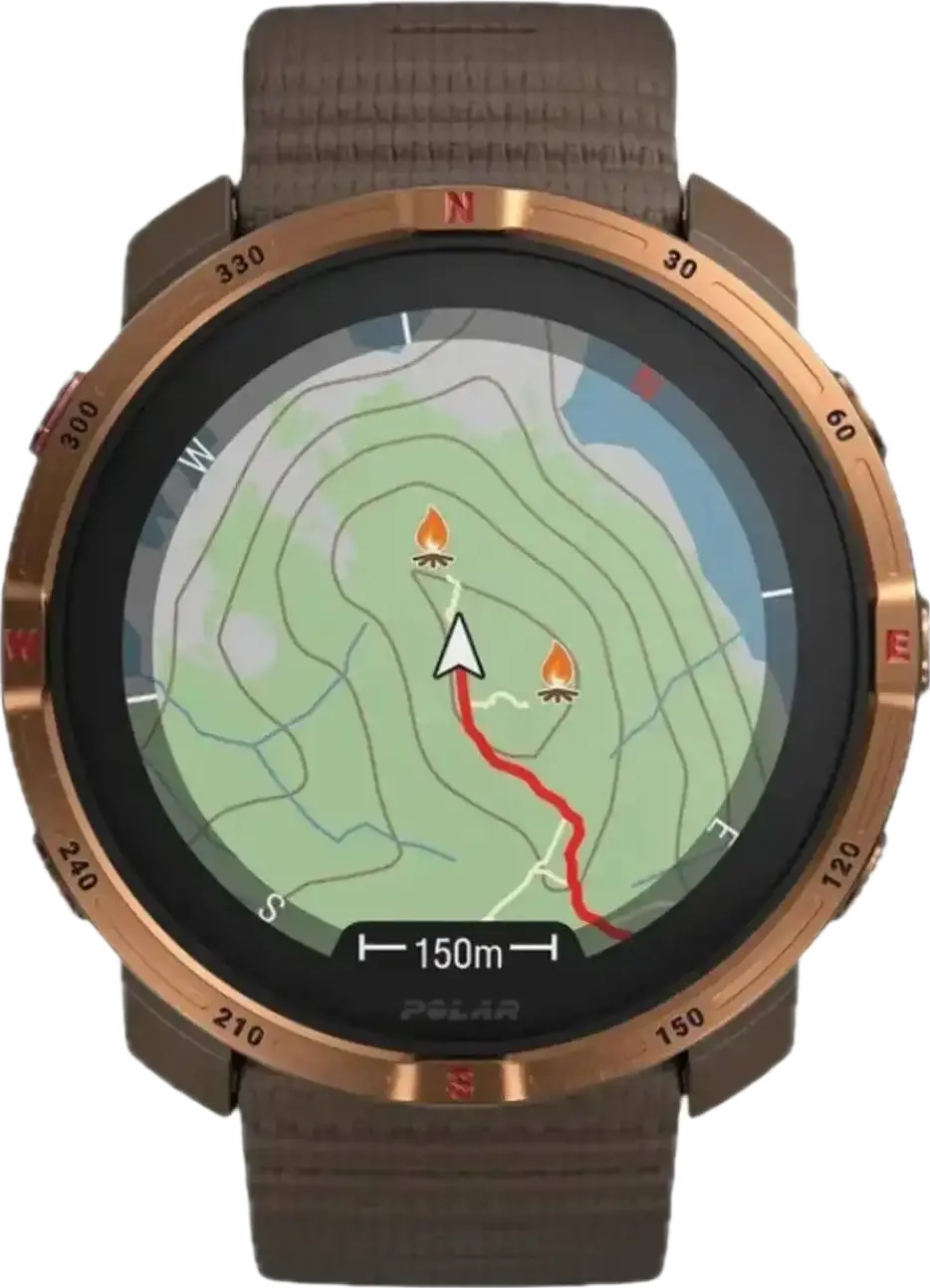 Polar Grit X2 affichant une carte topographique et un itinéraire