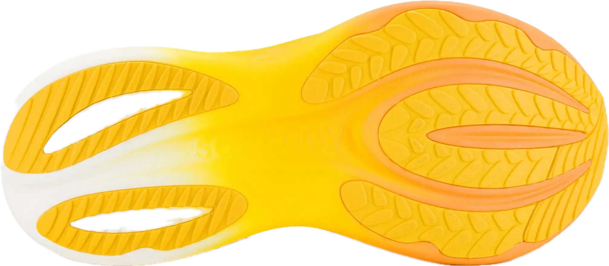Semelle de la Saucony Triumph 24 vue de dessous, gomme XT-900 et mousse apparente au centre