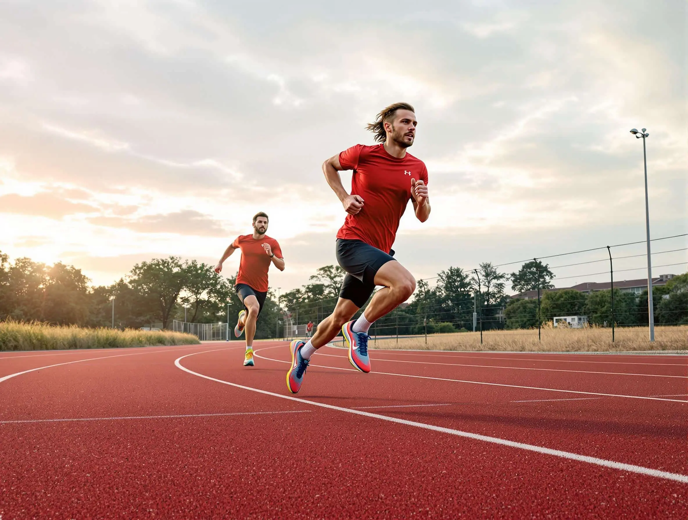 Deux coureurs sur une piste d'athlétisme, séance de fractionné 15/15