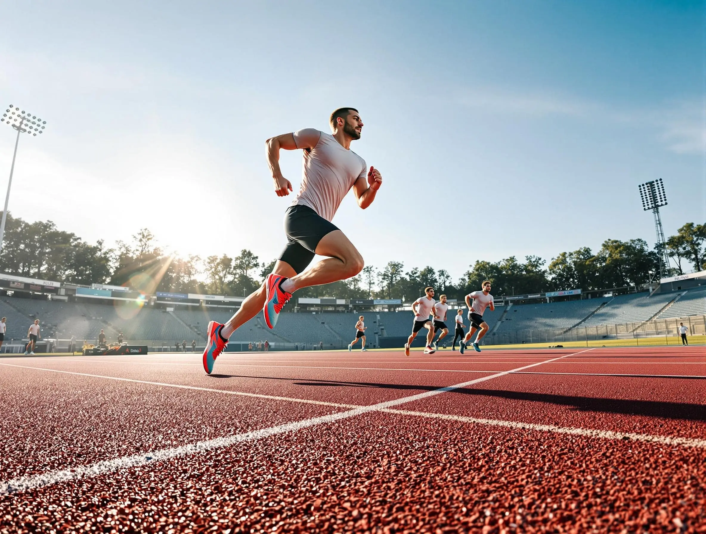 Coureur lancé sur une piste d'athlétisme, fractionné 200 m